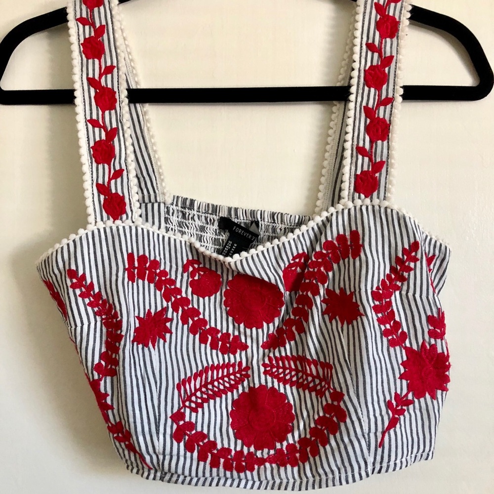 FOREVER 21 Darling Embroidered Crop Top